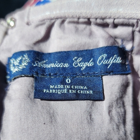 AMERICAN EAGLE AEO Gray Metallic Gold Alligator Skin Print Strapless Dress 0 EUC - Picture 6 of 7